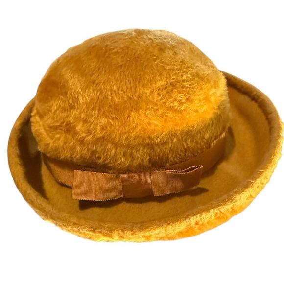VTG MOD Duchess Italian Wool Felt Faux Fur Cloche Bucket Cossack Style Hat Amber